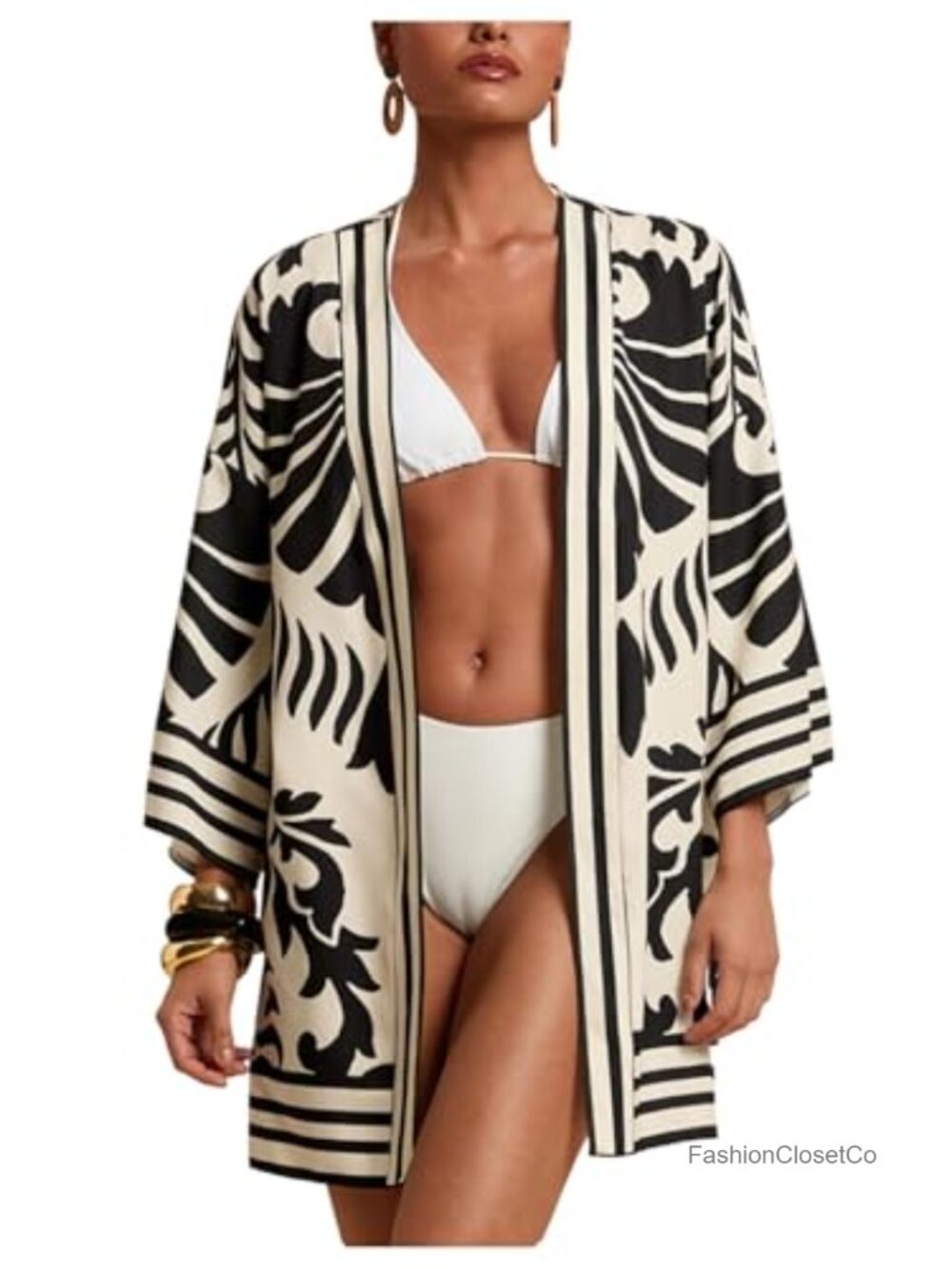 Boho Beach Cover Up Graphic Kimono Open Front Summer Top